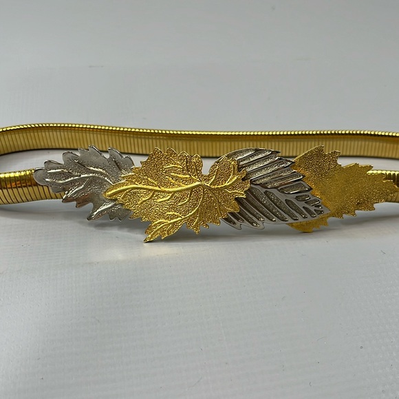 Vintage Accessocraft Gold Silver Tone Stretch Leaf belt Women’s S/M - Picture 2 of 9
